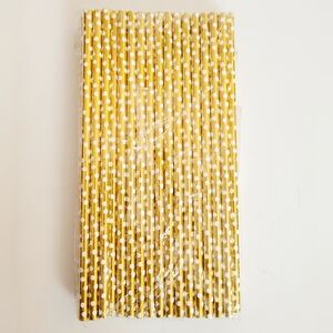 Gold+White Polka Dot Paper Straws